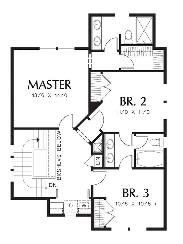 Traditional Floor Plan - Upper Floor Plan #48-509