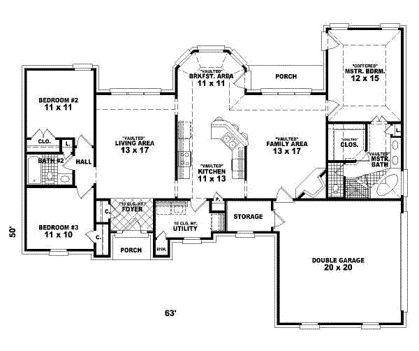 Floor Plan - Main Floor for European House Plan #81-266 - 3 bed, 2 bath