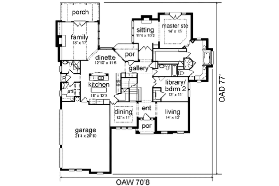 Floor Plan - Main Floor for European House Plan #84-153 - 4 bed, 2.5 bath