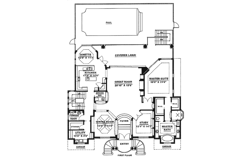 House Blueprint - Floor Plan - Main Floor for European House Plan #27-208 - 3 bed, 2.5 bath