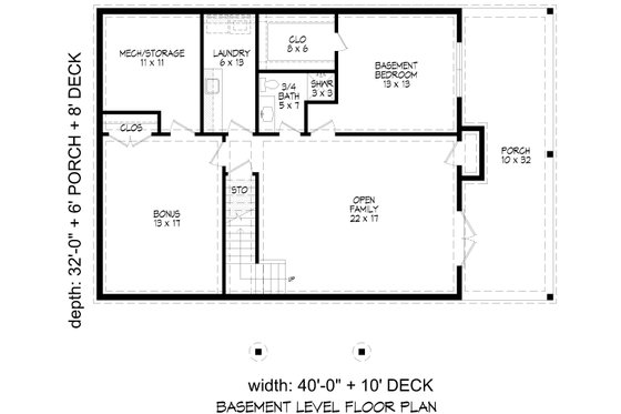 Floor Plan - Lower Floor for Colonial House Plan #932-1035 - 5 bed, 3.5 bath