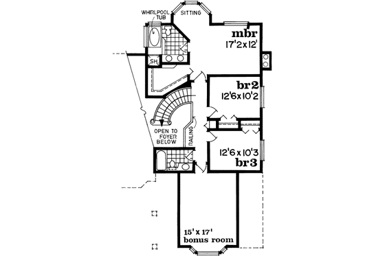 Floor Plan - Upper Floor for Traditional House Plan #47-549 - 3 bed, 2.5 bath