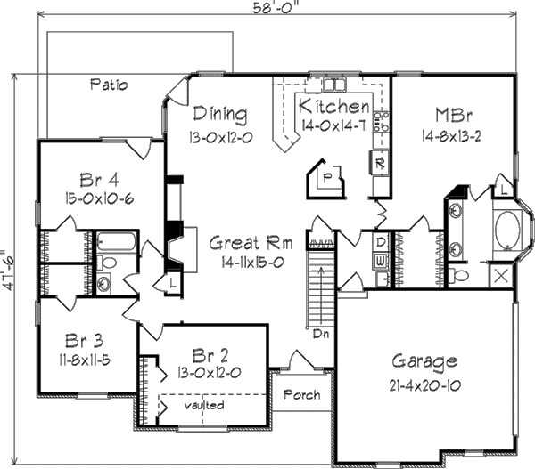 Architectural House Design - European Floor Plan - Main Floor Plan #57-137