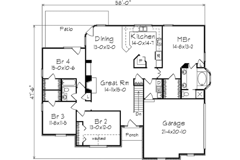 Architectural House Design - Floor Plan - Main Floor for European House Plan #57-137 - 4 bed, 2 bath