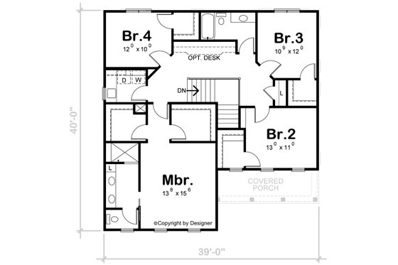 Floor Plan - Upper Floor for Farmhouse House Plan #20-2545 - 4 bed, 2.5 bath