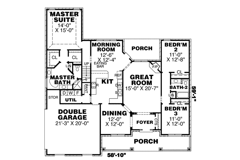 Home Plan - Floor Plan - Main Floor for Country House Plan #34-157 - 3 bed, 2 bath