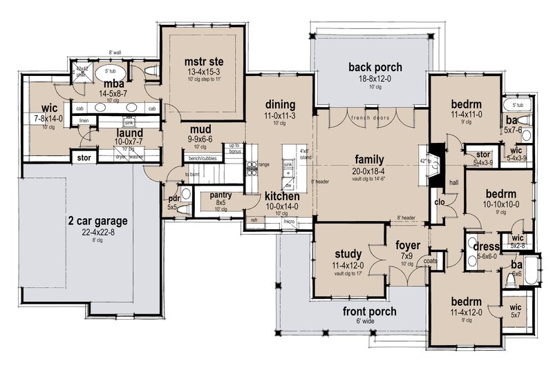 House Design - Floor Plan - Main Floor for Cottage House Plan #120-290 - 4 bed, 3.5 bath