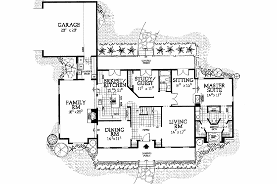 Floor Plan - Main Floor for Southern House Plan #72-453 - 4 bed, 3 bath