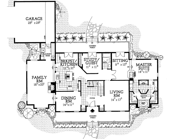 Architectural House Design - Southern Floor Plan - Main Floor Plan #72-453