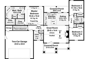 Bungalow style house plan, Craftsman design, main level floor plan