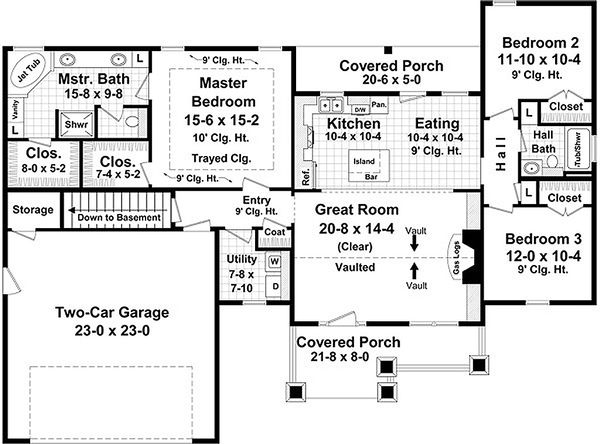 Bungalow style house plan, Craftsman design, main level floor plan