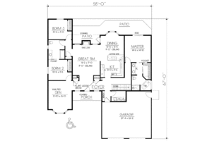 Floor Plan - Main Floor for Ranch House Plan #100-466 - 3 bed, 2 bath