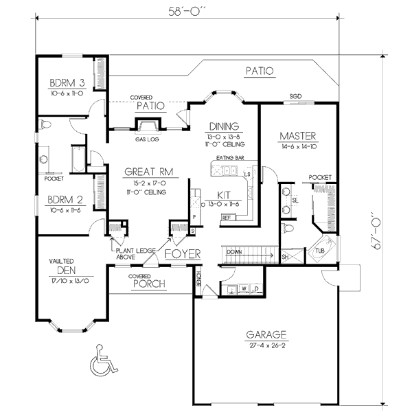 Ranch Floor Plan - Main Floor Plan #100-466