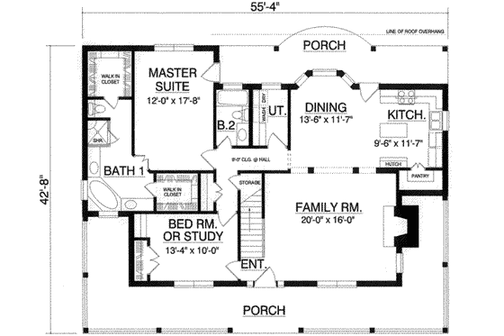 Floor Plan - Main Floor for Country House Plan #40-363 - 3 bed, 3 bath