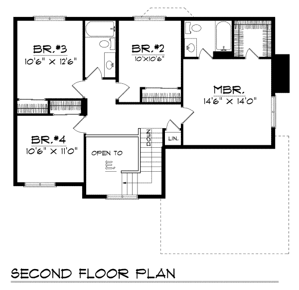 House Design - Traditional Floor Plan - Upper Floor Plan #70-251