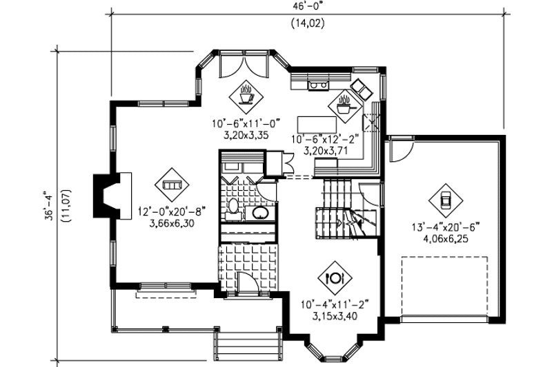 House Plan Design - Floor Plan - Main Floor for Traditional House Plan #25-2005 - 3 bed, 1.5 bath