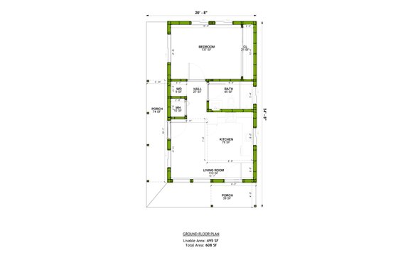 Floor Plan - Main Floor for Ranch House Plan #1106-125 - 1 bed, 1 bath