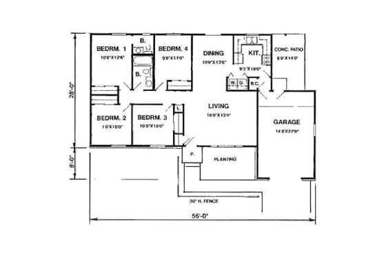 Floor Plan - Main Floor for Ranch House Plan #116-144 - 4 bed, 1 bath