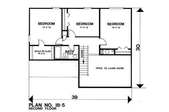 Floor Plan - Upper Floor for Colonial House Plan #30-376 - 5 bed, 2 bath
