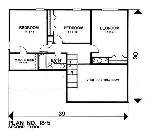 Dream House Plan - Floor Plan - Upper Floor for Colonial House Plan #30-376 - 5 bed, 2 bath