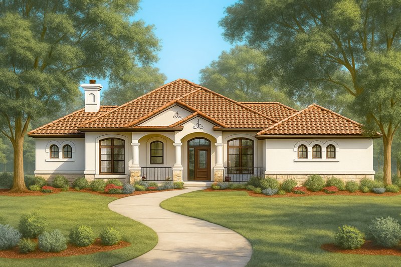 Architectural House Design - Mediterranean Exterior - Front Elevation Plan #80-117