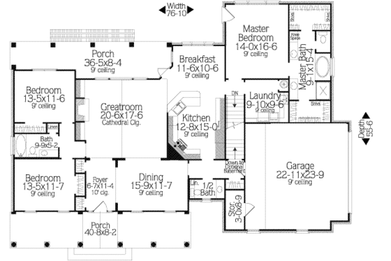Floor Plan - Main Floor for Colonial House Plan #406-141 - 3 bed, 2.5 bath