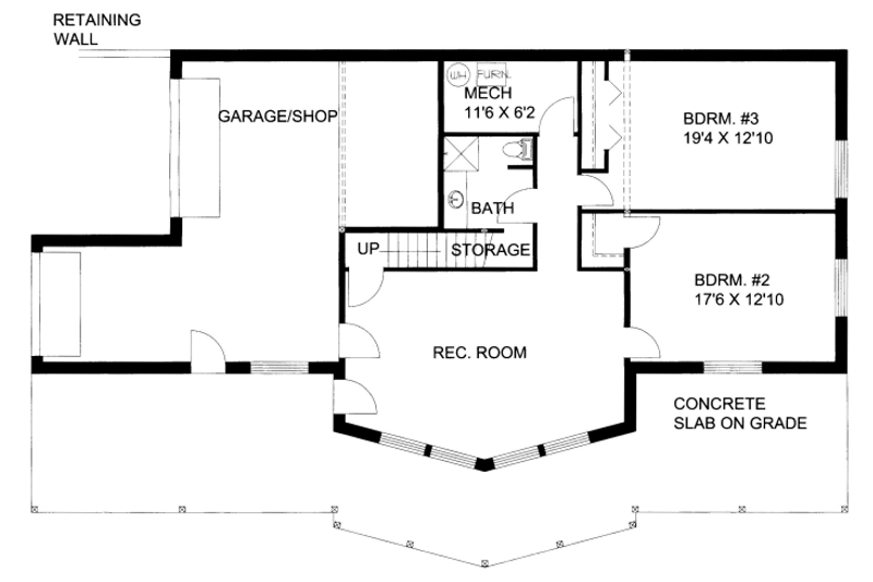 Architectural House Design - Floor Plan - Lower Floor for Craftsman House Plan #117-650 - 3 bed, 3 bath