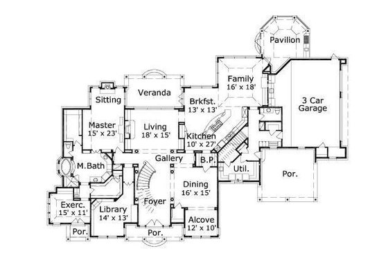 Floor Plan - Main Floor for European House Plan #411-458 - 5 bed, 4.5 bath