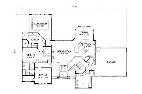Floor Plan - Main Floor for Traditional House Plan #67-677 - 3 bed, 2.5 bath