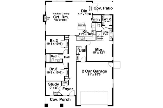 Floor Plan - Main Floor for Contemporary House Plan #126-185 - 3 bed, 2 bath