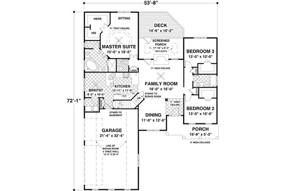 Floor Plan - Main Floor for Craftsman House Plan #56-631 - 3 bed, 2 bath