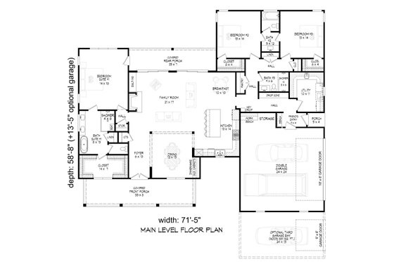 Floor Plan - Main Floor for Farmhouse House Plan #932-1206 - 3 bed, 3 bath