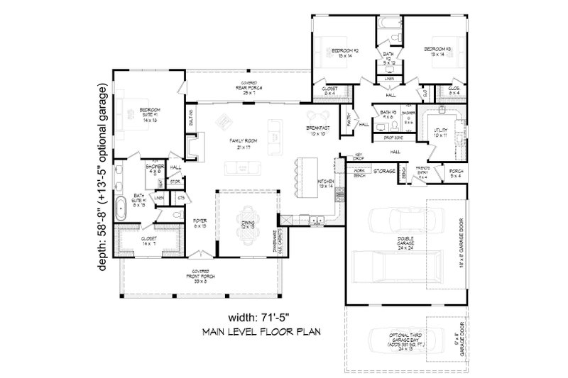 Dream House Plan - Floor Plan - Main Floor for Farmhouse House Plan #932-1206 - 3 bed, 3 bath