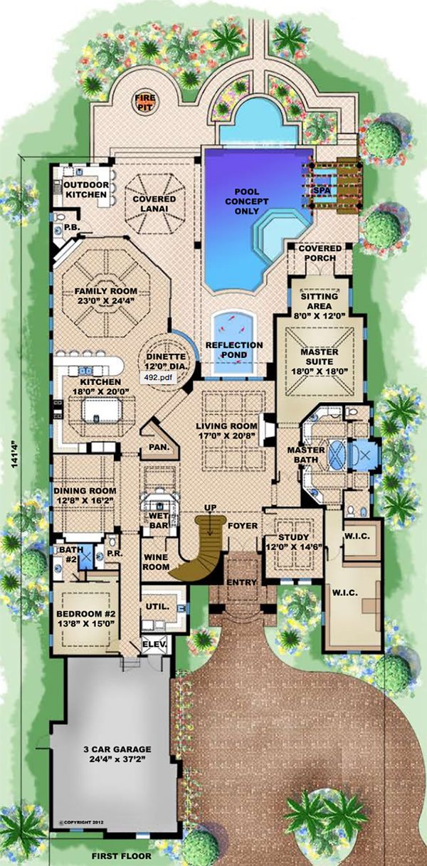 Mediterranean Floor Plan - Main Floor Plan #27-537