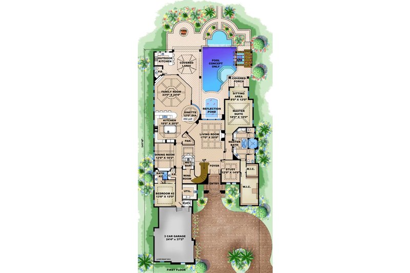 Home Plan - Floor Plan - Main Floor for Mediterranean House Plan #27-537 - 5 bed, 6 bath