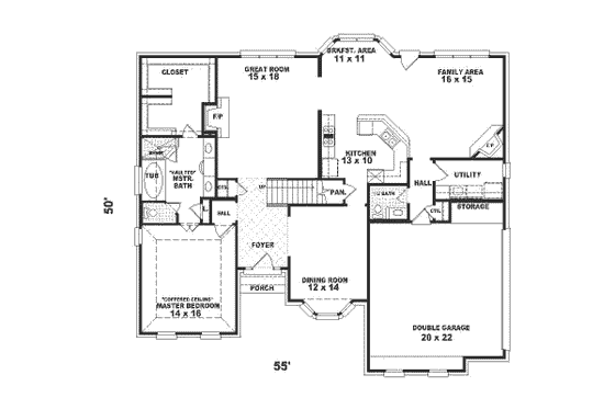 Floor Plan - Main Floor for Traditional House Plan #81-305 - 4 bed, 3.5 bath