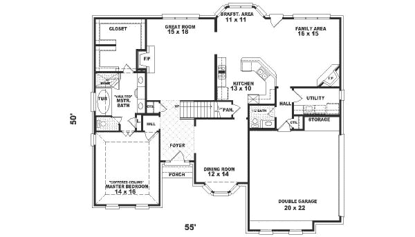 Floor Plan - Main Floor for Traditional House Plan #81-305 - 4 bed, 3.5 bath