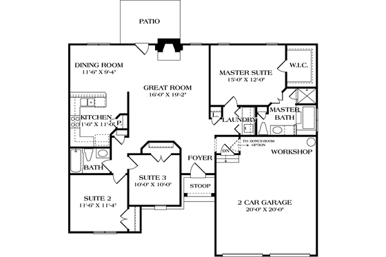 Floor Plan - Main Floor for Craftsman House Plan #453-65 - 3 bed, 2 bath