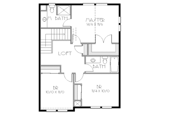 Floor Plan - Upper Floor for Craftsman House Plan #423-6 - 3 bed, 2.5 bath