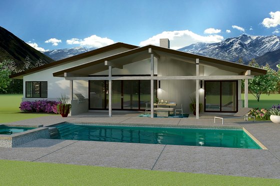 Exterior - Rear Elevation for Ranch House Plan #489-3 - 4 bed, 2.5 bath