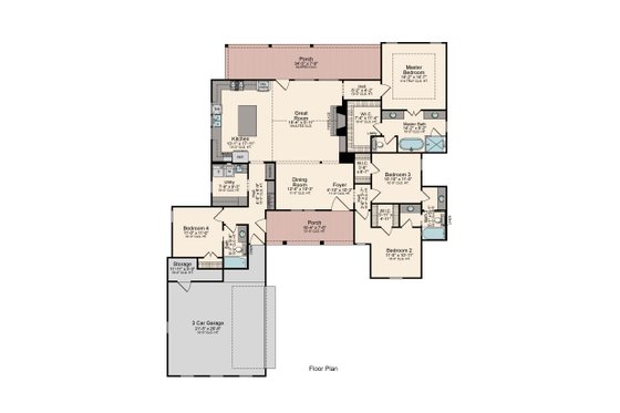 Floor Plan - Main Floor for Traditional House Plan #1081-17 - 4 bed, 3 bath