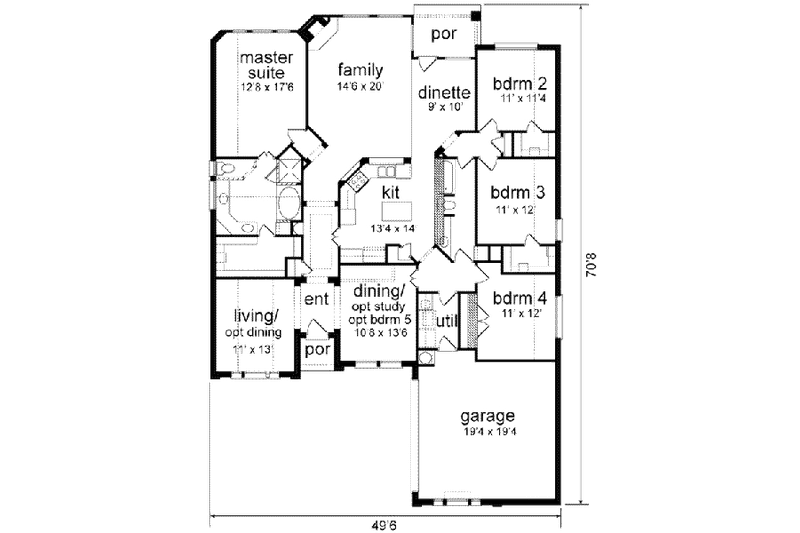 House Plan Design - Floor Plan - Main Floor for Traditional House Plan #84-138 - 4 bed, 2 bath