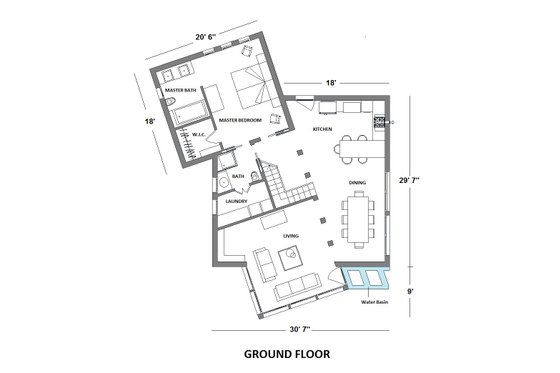Floor Plan - Main Floor for Modern House Plan #542-3 - 3 bed, 4 bath