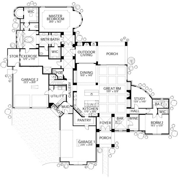 House Blueprint - Mediterranean Floor Plan - Main Floor Plan #80-214