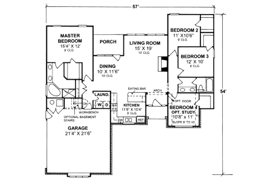 Floor Plan - Main Floor for Ranch House Plan #20-357 - 4 bed, 2 bath