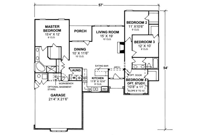 Dream House Plan - Floor Plan - Main Floor for Ranch House Plan #20-357 - 4 bed, 2 bath