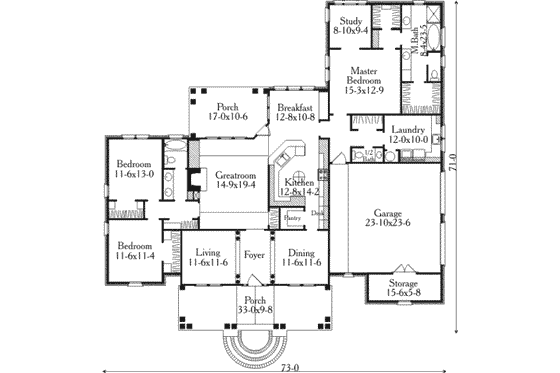 Floor Plan - Main Floor for Southern House Plan #406-296 - 3 bed, 2.5 bath