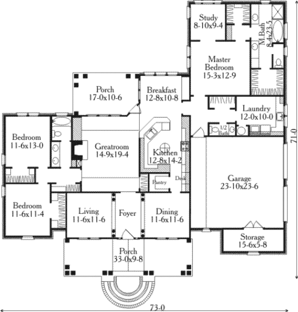 Home Plan - Southern Floor Plan - Main Floor Plan #406-296