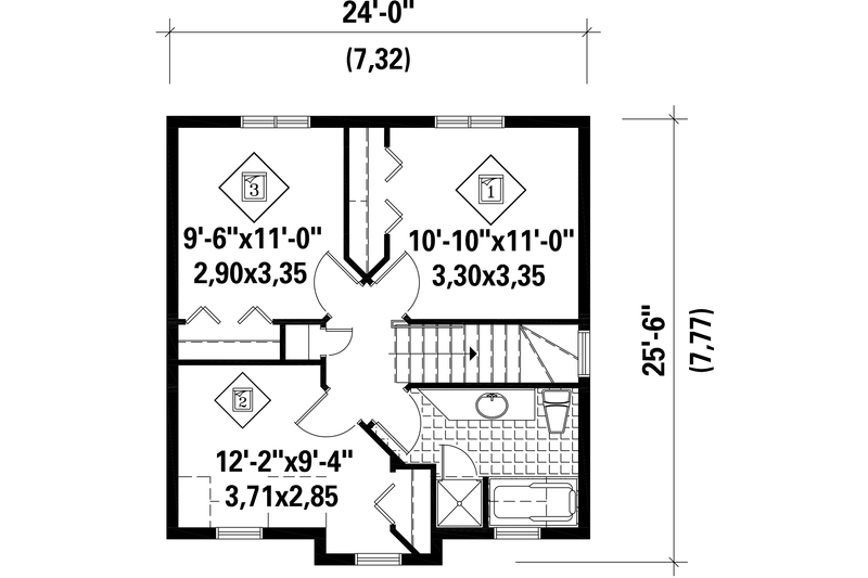Home Plan - Floor Plan - Upper Floor for Country House Plan #25-4727 - 3 bed, 1 bath