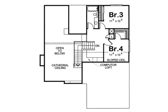 Floor Plan - Upper Floor for European House Plan #20-1225 - 4 bed, 3 bath